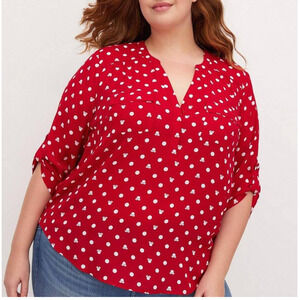 Torrid 2‎ (2X) Disney Minnie Mouse Polka Dot Georgette Harper Red Blouse Shirt